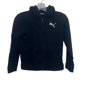 Puma Kids Zip Up Hoodie Sweatshirt Girls Medium 8-10 Black